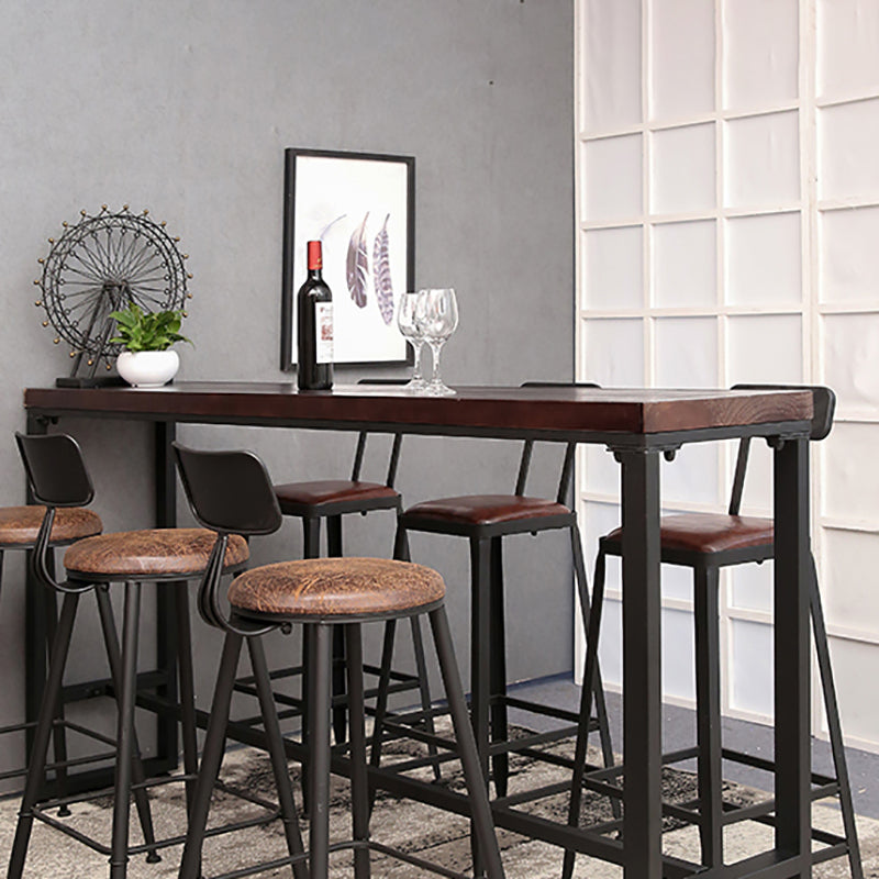 Industrial Trestle Wood Bar Wine Table Rectangle Bar Height Cocktail Table in Brown