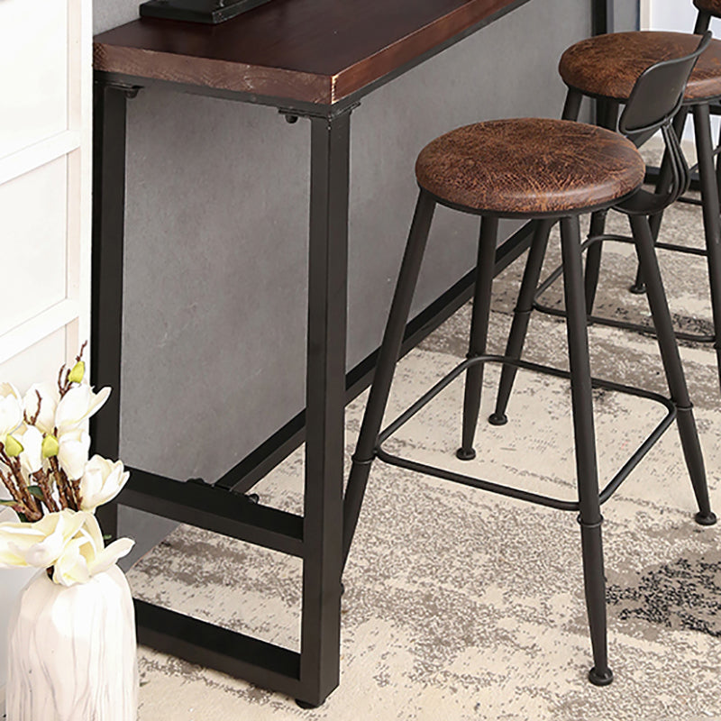 Industrial Trestle Wood Bar Wine Table Rectangle Bar Height Cocktail Table in Brown