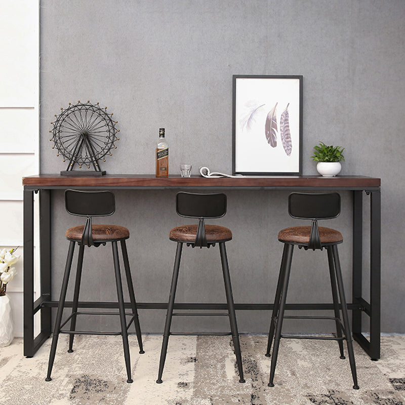 Industrial Trestle Wood Bar Wine Table Rectangle Bar Height Cocktail Table in Brown