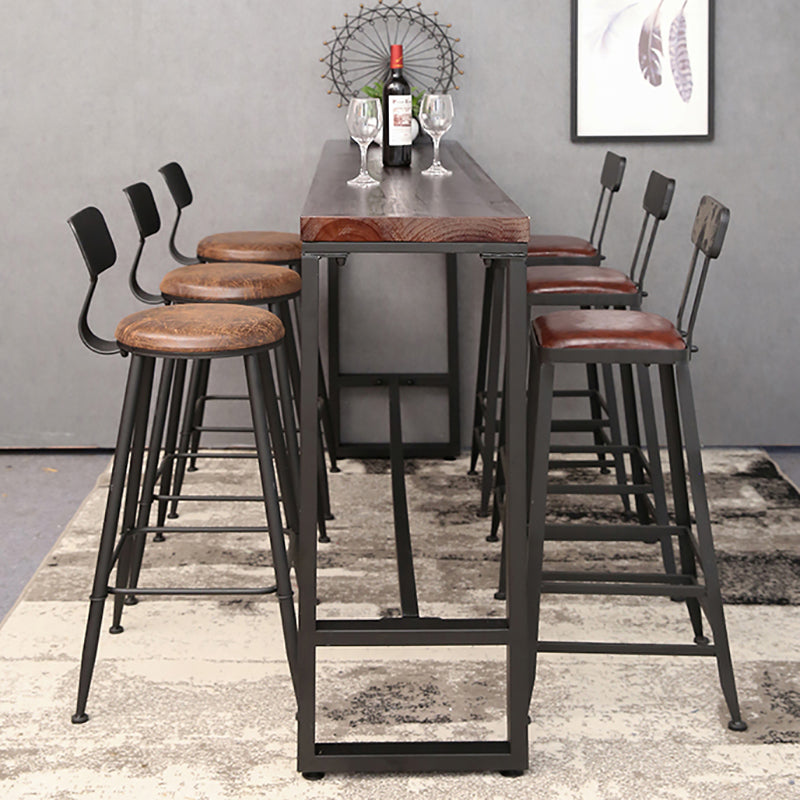 Industrial Trestle Wood Bar Wine Table Rectangle Bar Height Cocktail Table in Brown