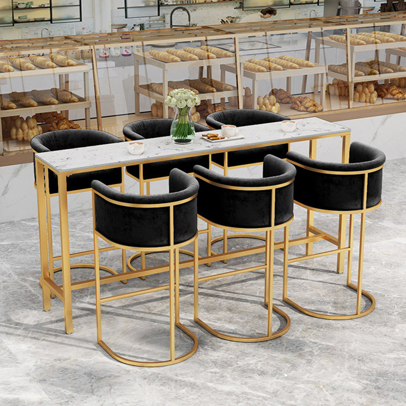 Rectangle Coffee Shop Patio Bar Table Footrest White and Gold Marble Counter Table