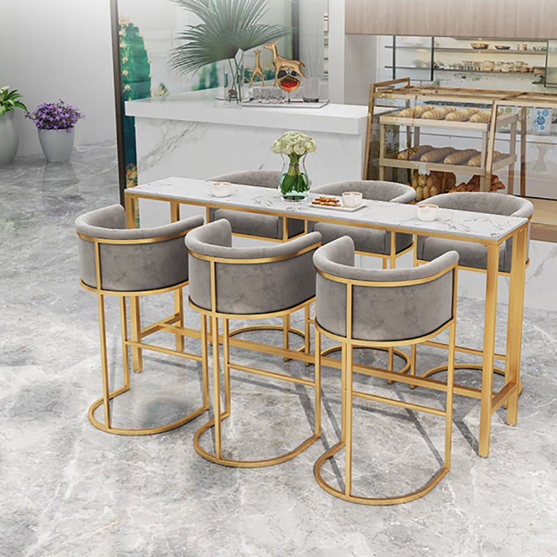 Rectangle Coffee Shop Patio Bar Table Footrest White and Gold Marble Counter Table