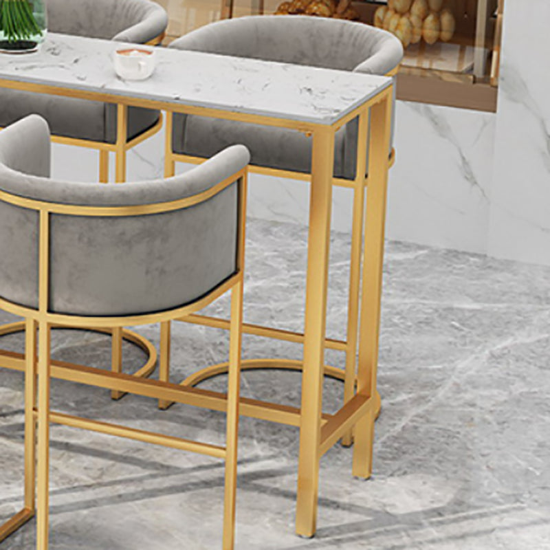 Rectangle Coffee Shop Patio Bar Table Footrest White and Gold Marble Counter Table