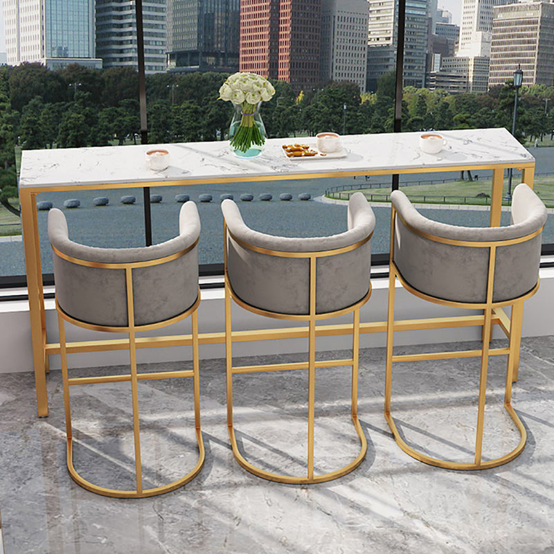 Rectangle Coffee Shop Patio Bar Table Footrest White and Gold Marble Counter Table