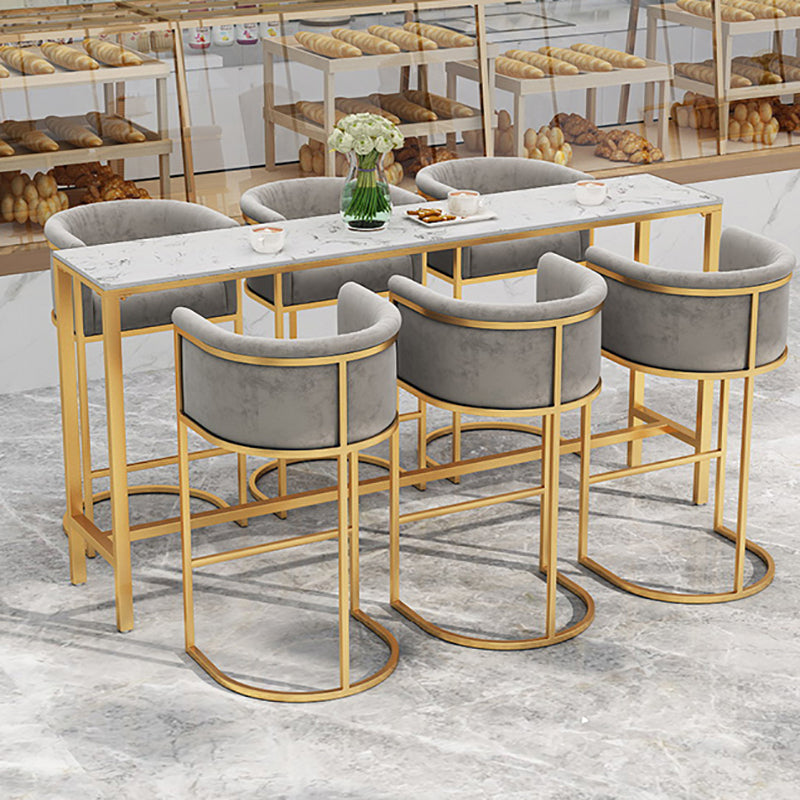 Rectangle Coffee Shop Patio Bar Table Footrest White and Gold Marble Counter Table