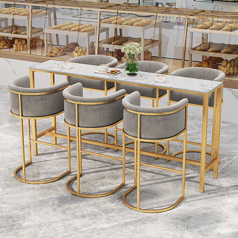 Rectangle Coffee Shop Patio Bar Table Footrest White and Gold Marble Counter Table