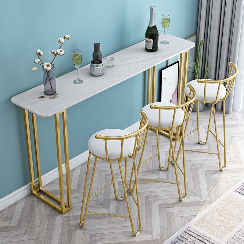 Stone Contemporary Sled Cocktail Bar Table Gold and White Rectangle Counter Table