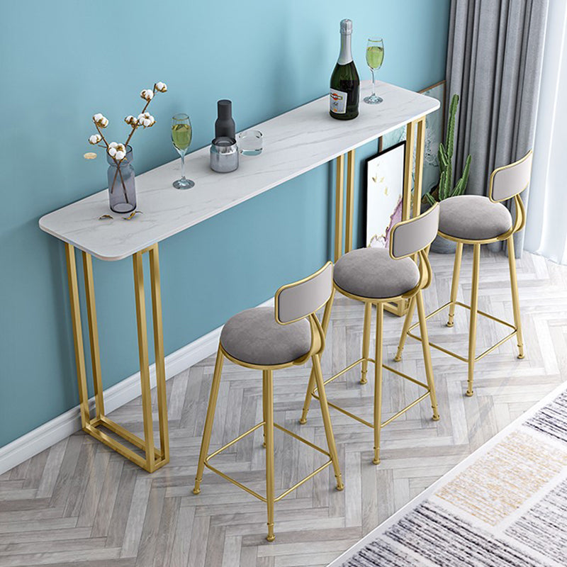 Stone Contemporary Sled Cocktail Bar Table Gold and White Rectangle Counter Table