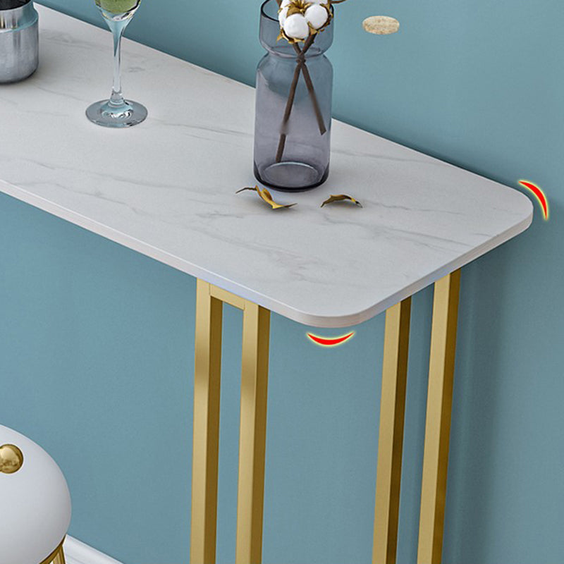 Stone Contemporary Sled Cocktail Bar Table Gold and White Rectangle Counter Table