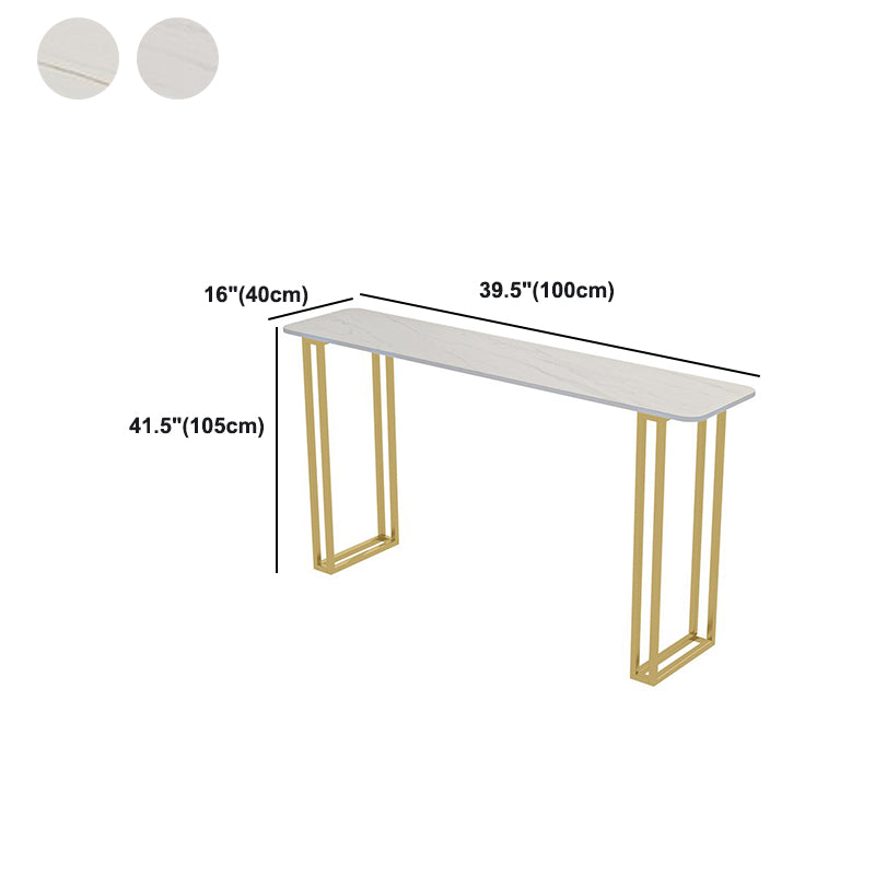 Stone Contemporary Sled Cocktail Bar Table Gold and White Rectangle Counter Table