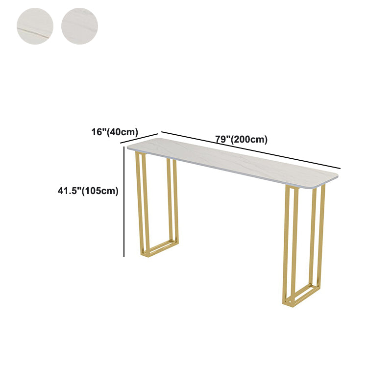 Stone Contemporary Sled Cocktail Bar Table Gold and White Rectangle Counter Table