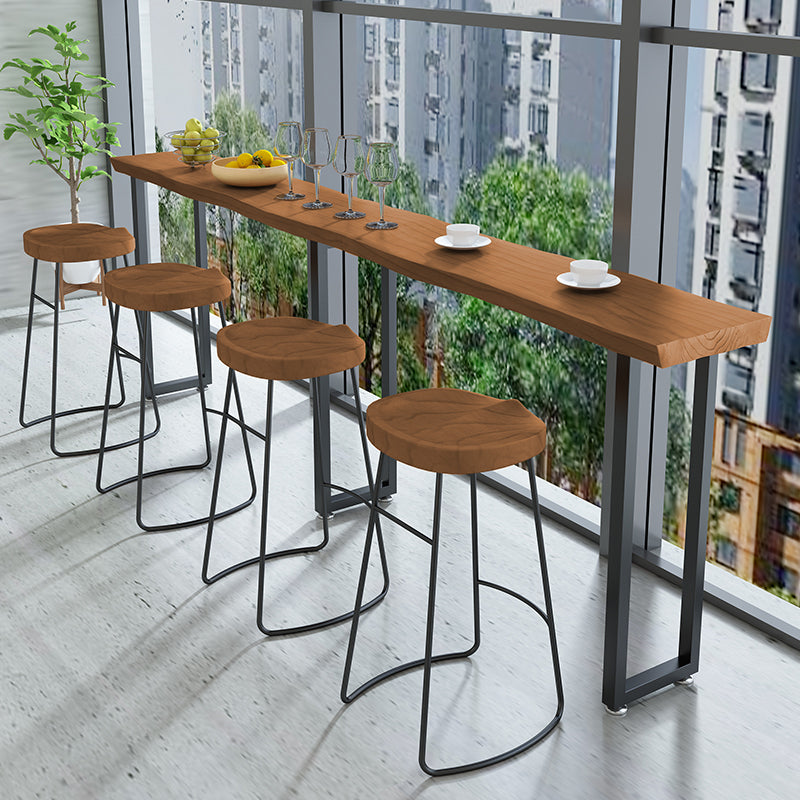 Modern Wood and Metal Bistro Accent Dining Table Sled Indoor Patio Bar Table