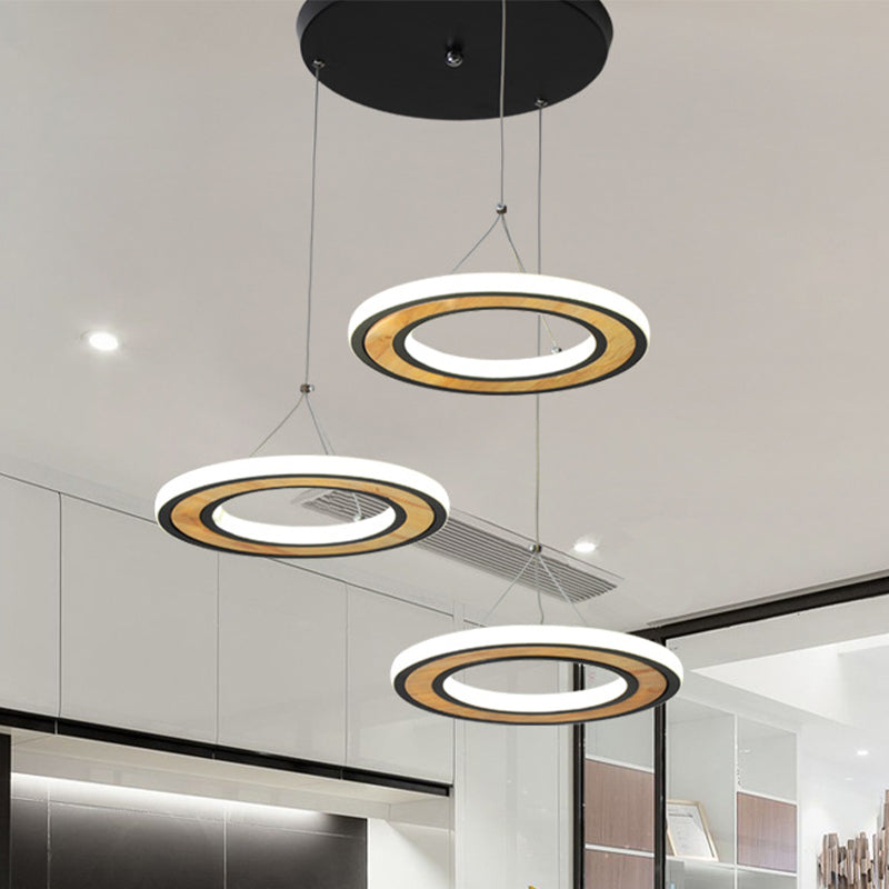 Metal Ring LED Ceiling Lighting Modern Style 3 Lights Multi Lamp Pendant in Black for Living Room