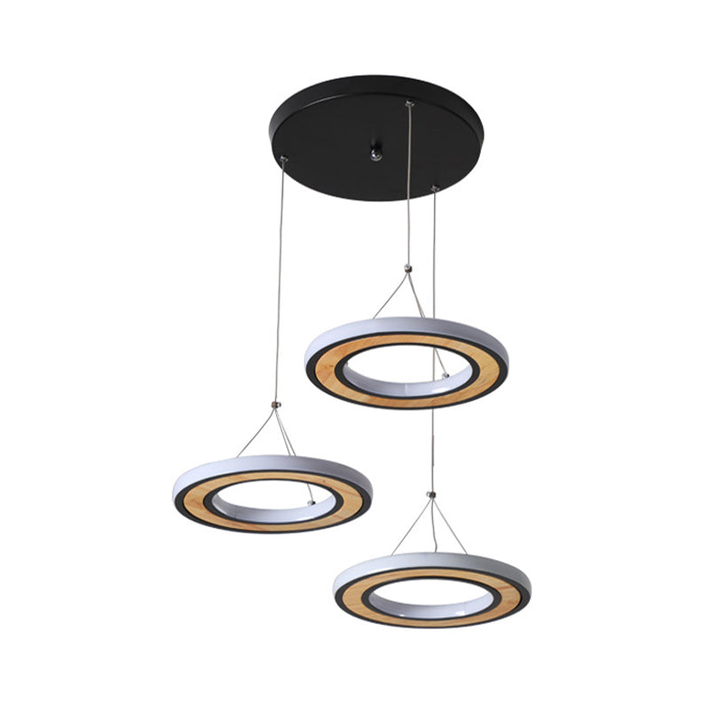 Metal Ring LED Ceiling Lighting Modern Style 3 Lights Multi Lamp Pendant in Black for Living Room