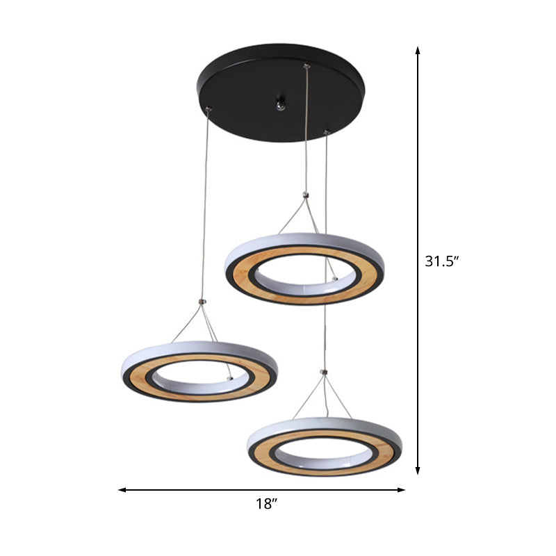 Metal Ring LED Ceiling Lighting Modern Style 3 Lights Multi Lamp Pendant in Black for Living Room