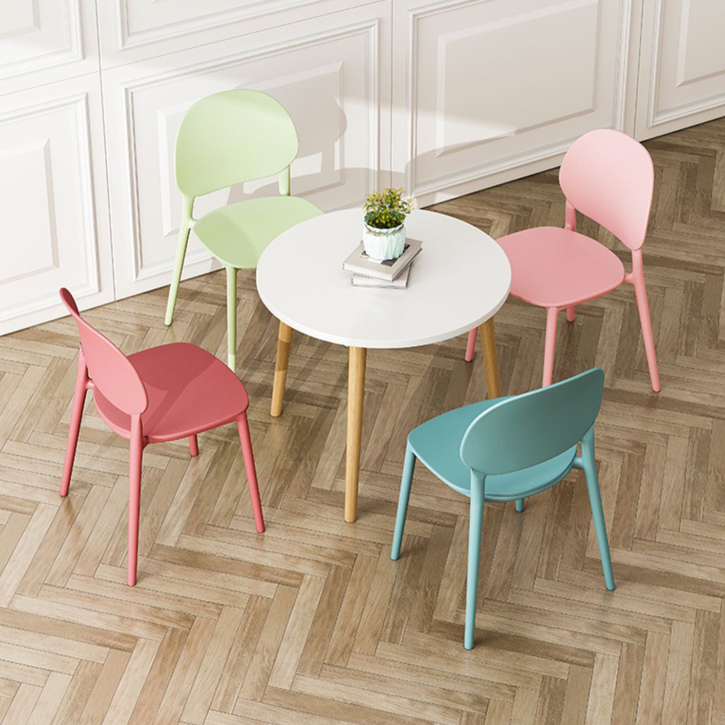 Plastic Scandinavian Armless Chair Kitchen Dining Room Open Back Chair