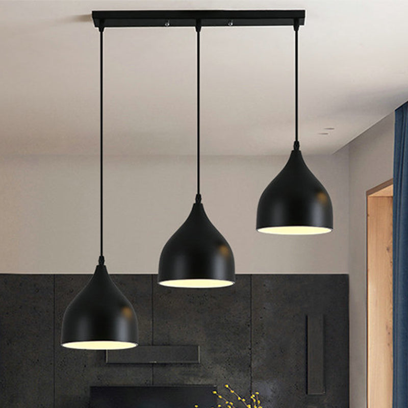 Metallic Onion Cluster Pendant Lamp Contemporary 3 Heads Black Down Lighting with Linear Canopy