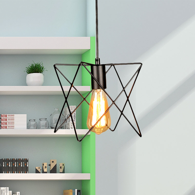 Metaal geometrisch plafondverlichting industrieel 7 "/10" w 1 lichte woonkamer hangende lamp met open kooi schaduw in zwart