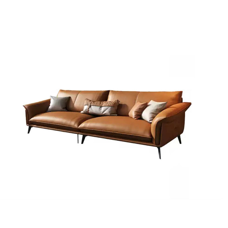 Orange Sponge Padded Leather Sofa with Pillow Back and Flared Armrest Sectional