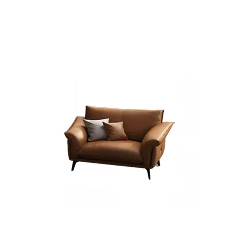 Orange Sponge Padded Leather Sofa with Pillow Back and Flared Armrest Sectional