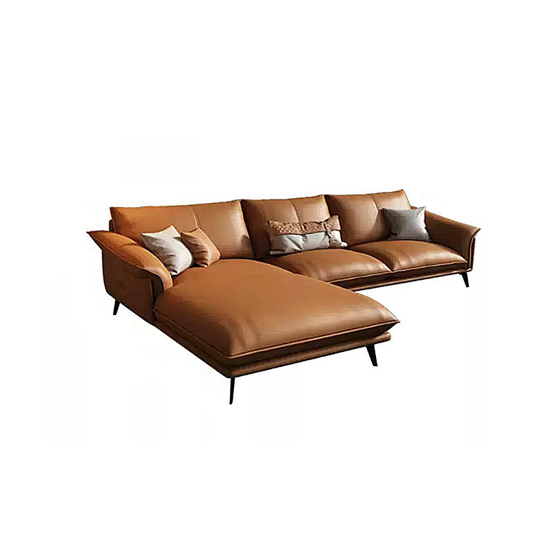 Orange Sponge Padded Leather Sofa with Pillow Back and Flared Armrest Sectional