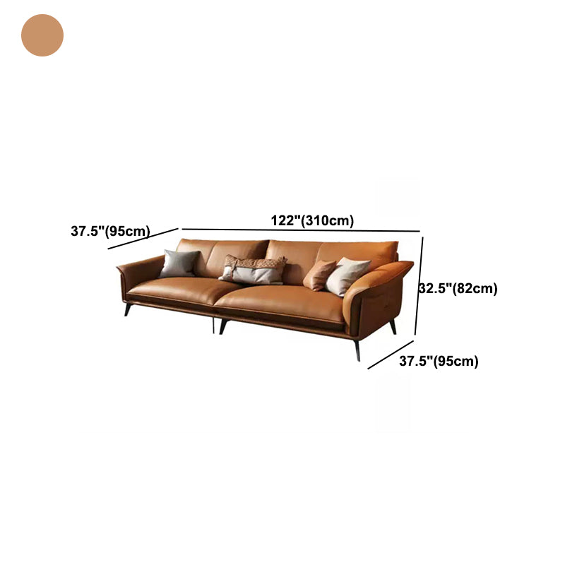 Orange Sponge Padded Leather Sofa with Pillow Back and Flared Armrest Sectional