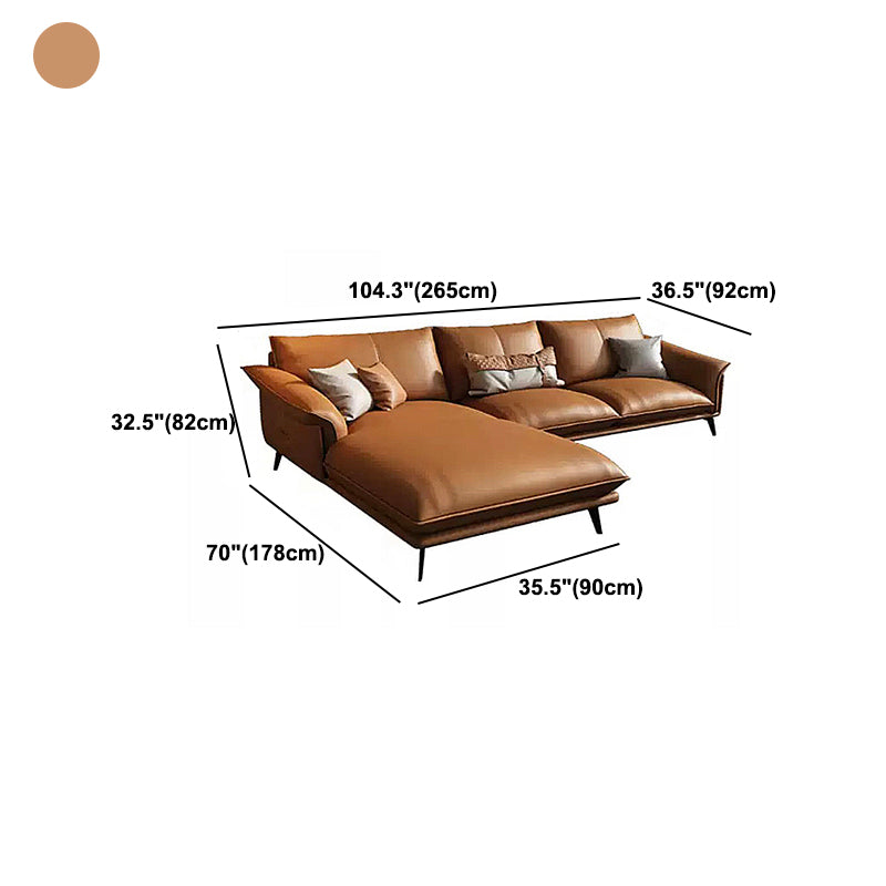 Orange Sponge Padded Leather Sofa with Pillow Back and Flared Armrest Sectional