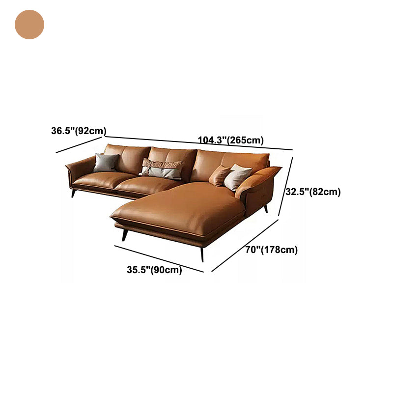 Orange Sponge Padded Leather Sofa with Pillow Back and Flared Armrest Sectional