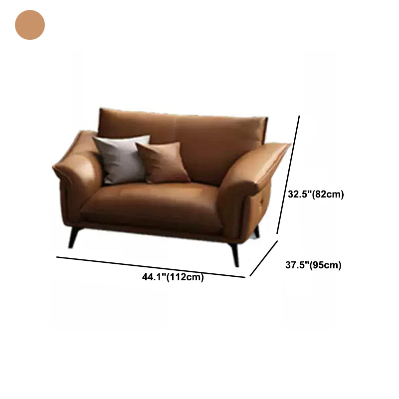 Orange Sponge Padded Leather Sofa with Pillow Back and Flared Armrest Sectional