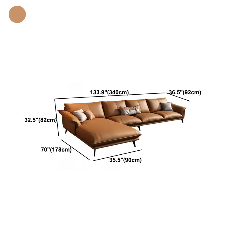 Orange Sponge Padded Leather Sofa with Pillow Back and Flared Armrest Sectional