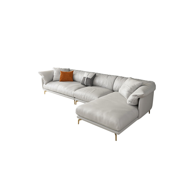 White Sectional Feather Padded Leather Sofa with Pillow Back