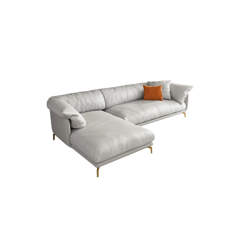 White Sectional Feather Padded Leather Sofa with Pillow Back