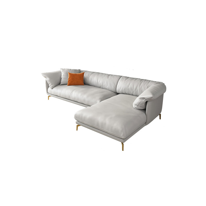 White Sectional Feather Padded Leather Sofa with Pillow Back