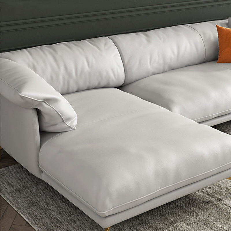 White Sectional Feather Padded Leather Sofa with Pillow Back