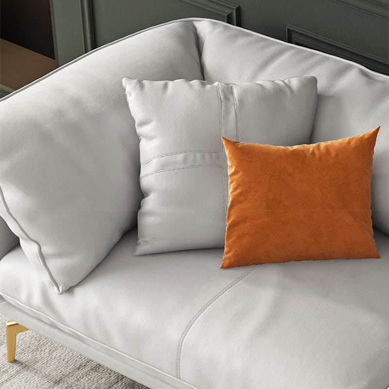 White Sectional Feather Padded Leather Sofa with Pillow Back