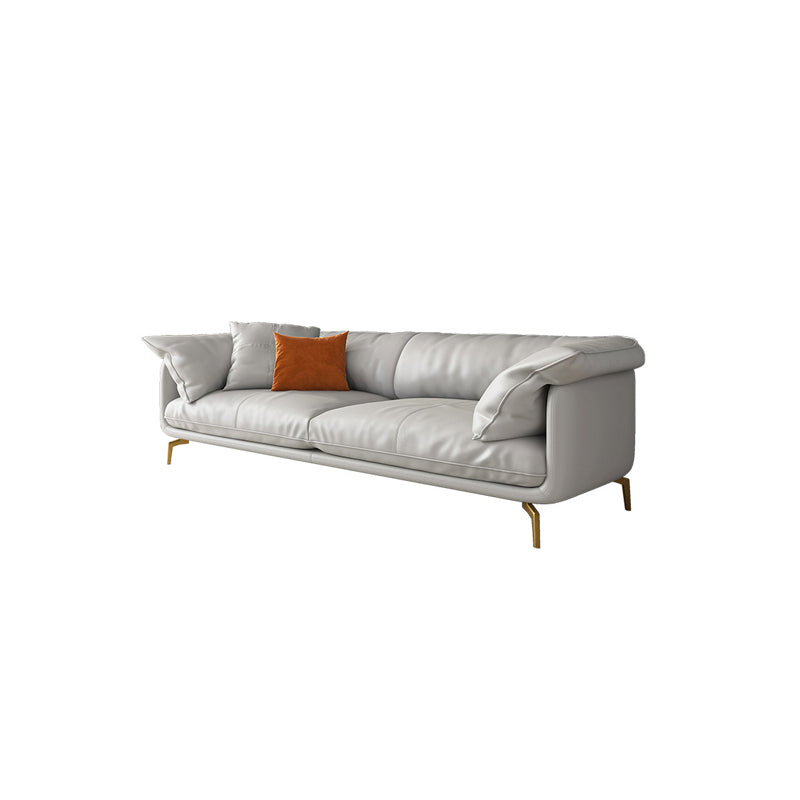 White Sectional Feather Padded Leather Sofa with Pillow Back