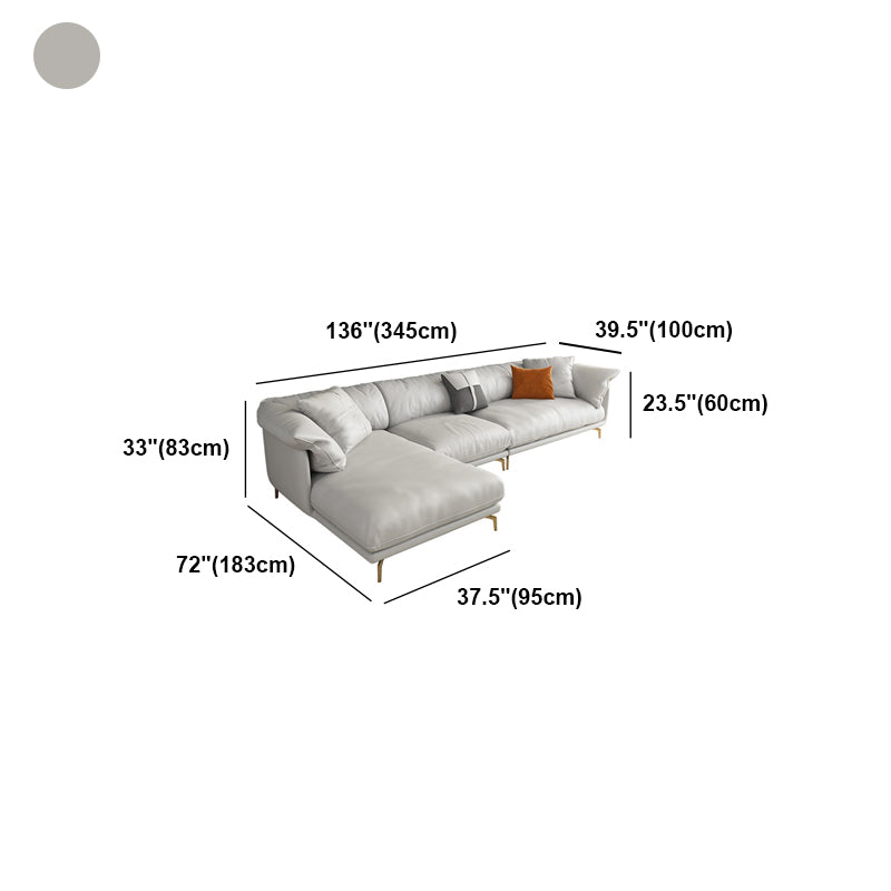 White Sectional Feather Padded Leather Sofa with Pillow Back