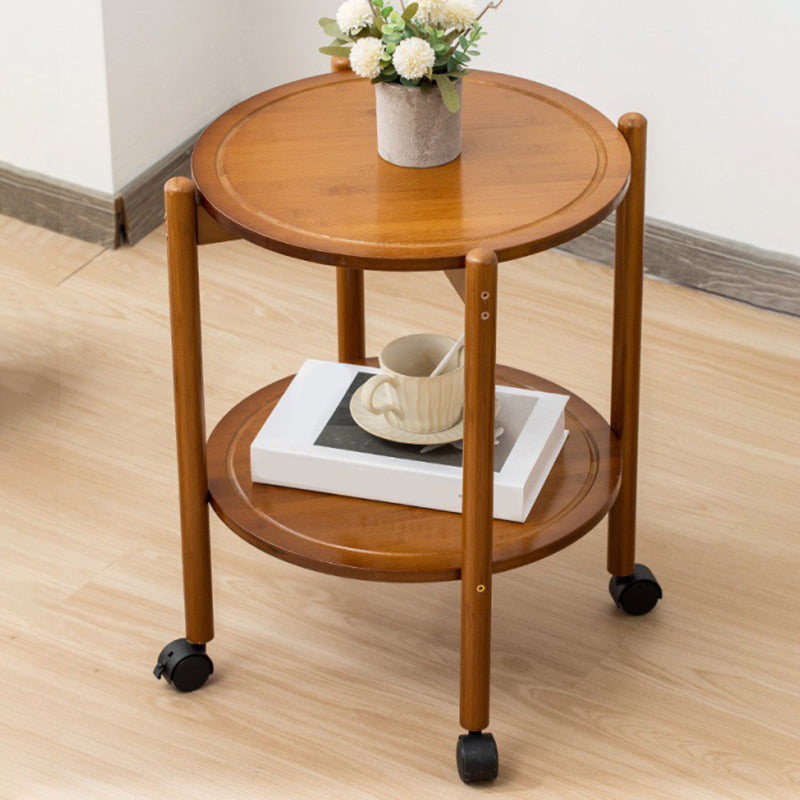 4 Legs End Table Wood Round Side End Table with Shelves for Living Room