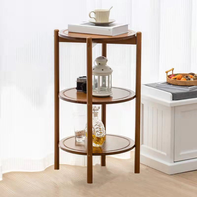 4 Legs End Table Wood Round Side End Table with Shelves for Living Room