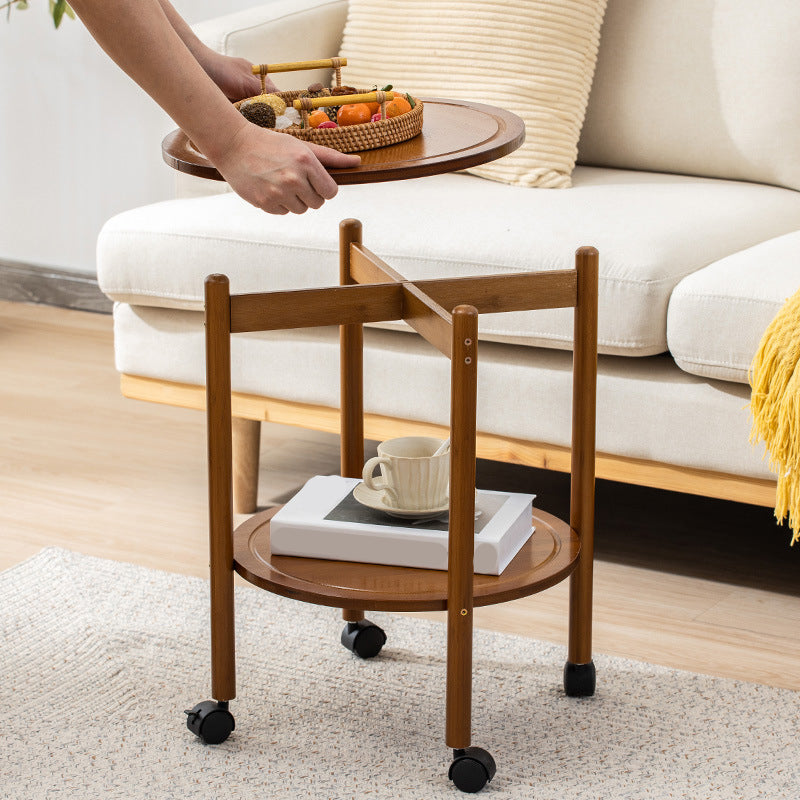 4 Legs End Table Wood Round Side End Table with Shelves for Living Room