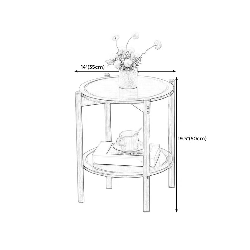 4 Legs End Table Wood Round Side End Table with Shelves for Living Room