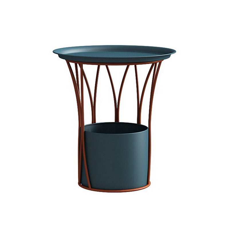 Iron Pedestal Side Table Round Tray Top Side End Table with Storage