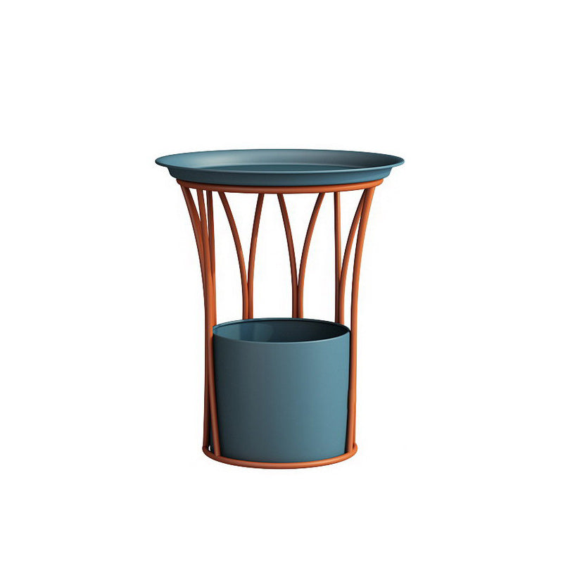 Iron Pedestal Side Table Round Tray Top Side End Table with Storage