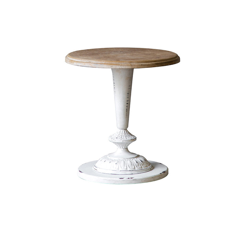 Pedestal Side Table Wood Round Side End Table- Distressed Surface Treatment