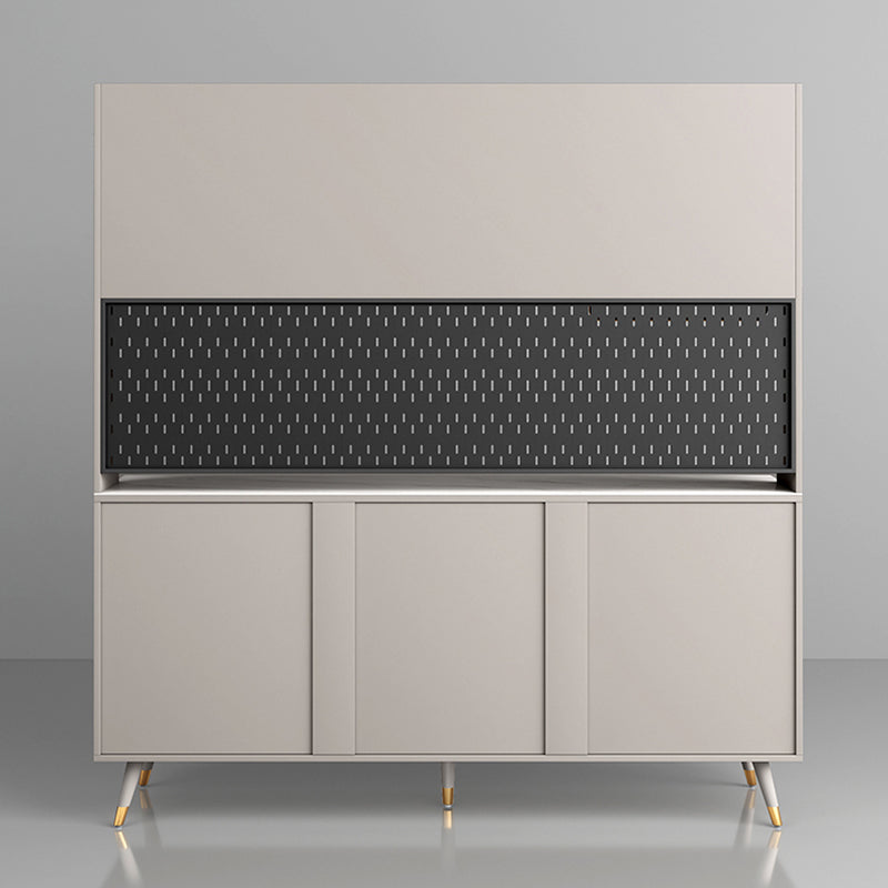 3-Drawer Engineered Wood Sideboard Glam Glass Sliding Doors Credenza with Stone Countertop