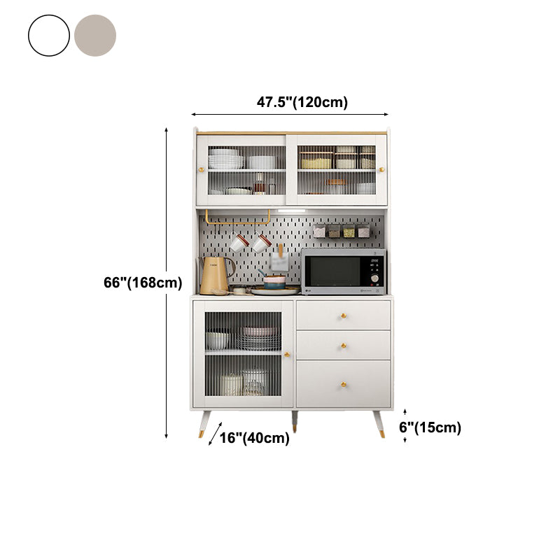 3-Drawer Engineered Wood Sideboard Glam Glass Sliding Doors Credenza with Stone Countertop