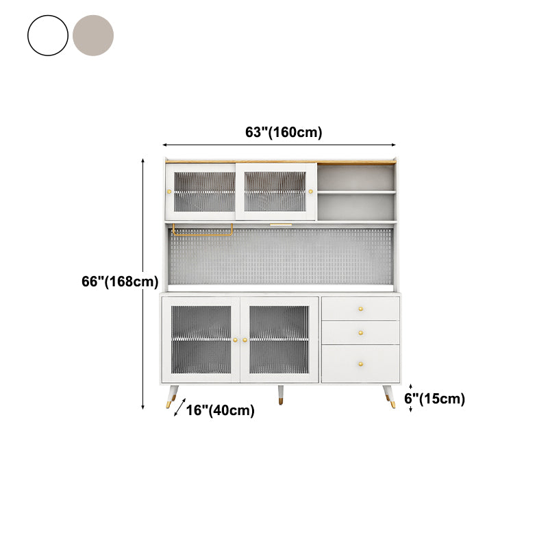 3-Drawer Engineered Wood Sideboard Glam Glass Sliding Doors Credenza with Stone Countertop