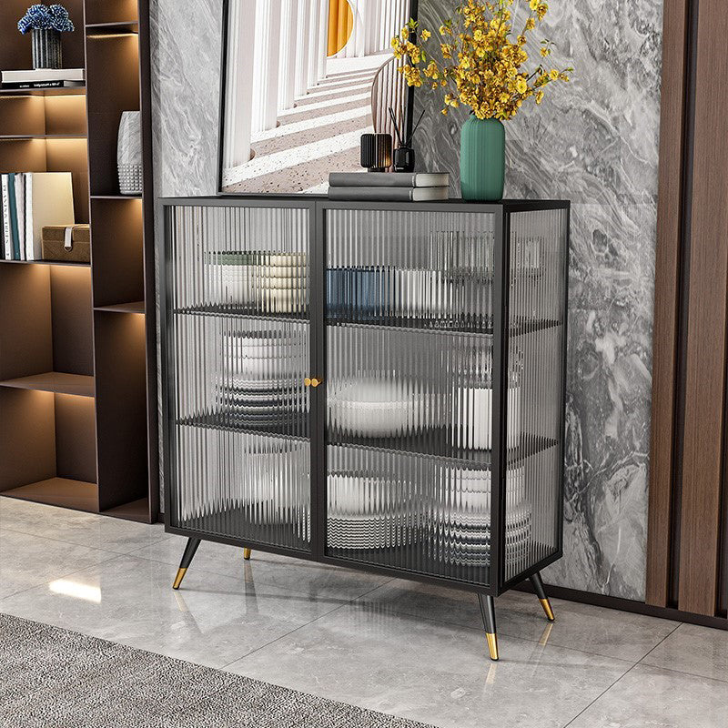 Glass Door Iron Sideboard Glam Server Cabinet with Storage for Dining Room