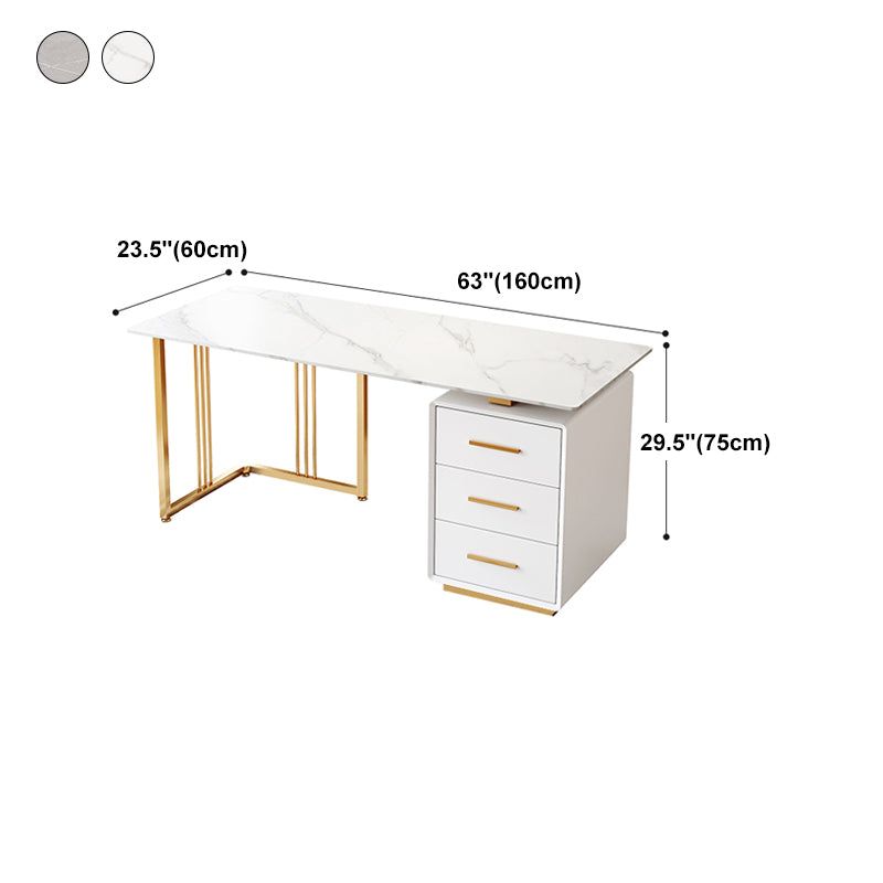 Glam 3-drawer Office Desk Rectangular Sintered Stone Home Desk