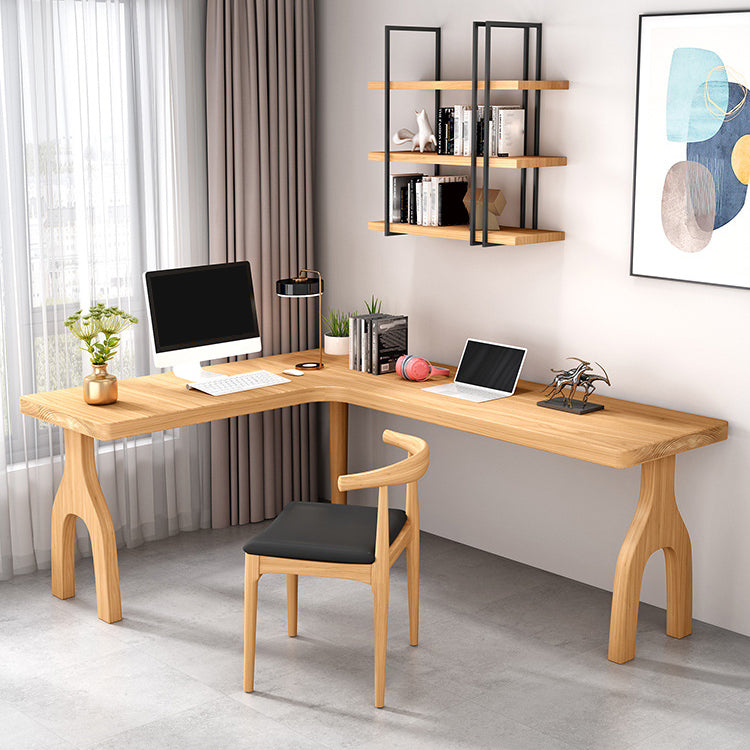 L-Shape Home Writing Desk Modern Style Pine Solid Wood Office Desk